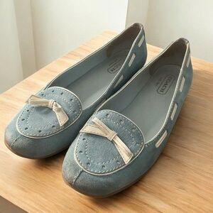Coach Juliana Blue/White Bow Suede Leather Ballet Flats Loafers Women Size 8M